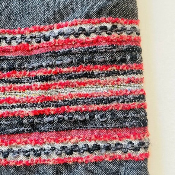 Vintage Skirt Wool Blend Stripe Texture South Western Frinds Grey Plus Red Fall - Picture 2 of 8